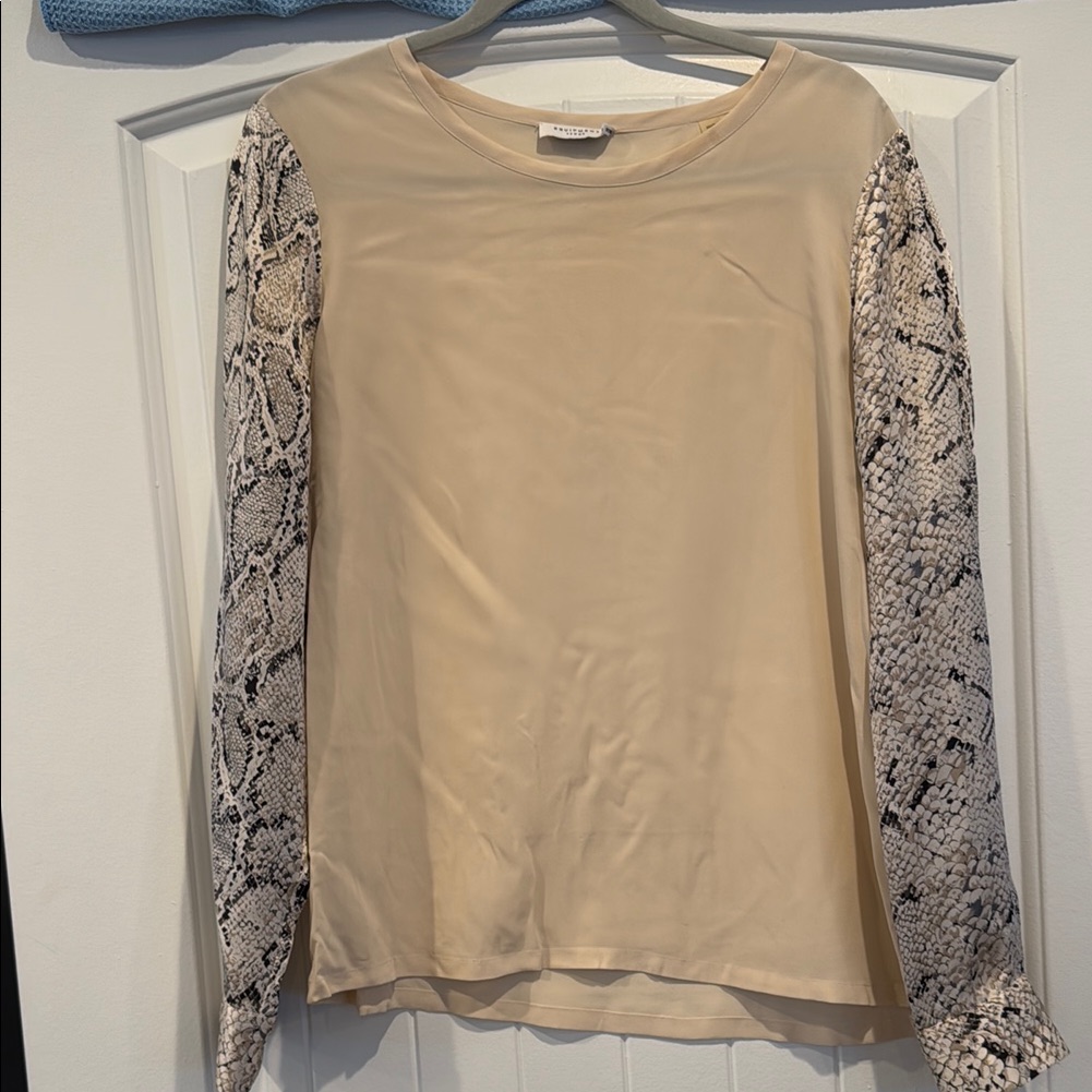 Equipment Beige Top With Snake Print Sleeves